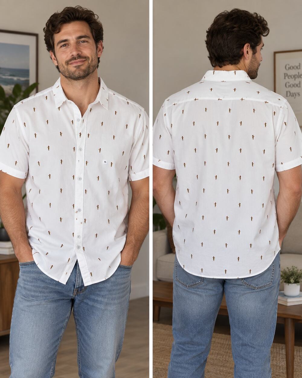 Express Men’s White Short Sleeve Printed Button-Up Shirt Size XL NWT